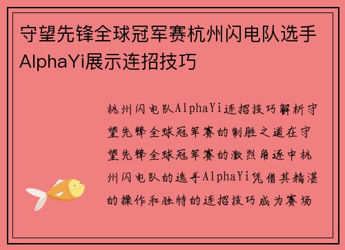 守望先锋全球冠军赛杭州闪电队选手AlphaYi展示连招技巧