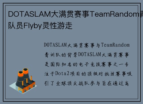 DOTASLAM大满贯赛事TeamRandom青训队员Flyby灵性游走