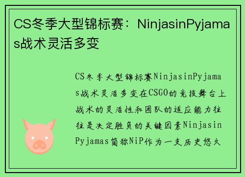 CS冬季大型锦标赛：NinjasinPyjamas战术灵活多变