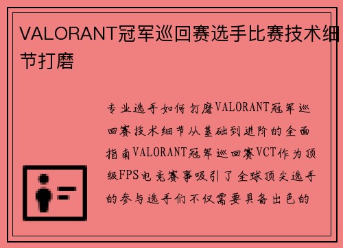 VALORANT冠军巡回赛选手比赛技术细节打磨