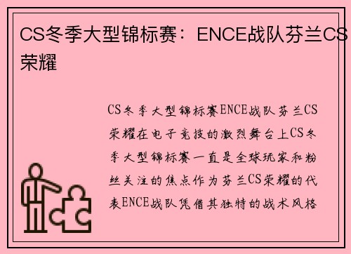 CS冬季大型锦标赛：ENCE战队芬兰CS荣耀