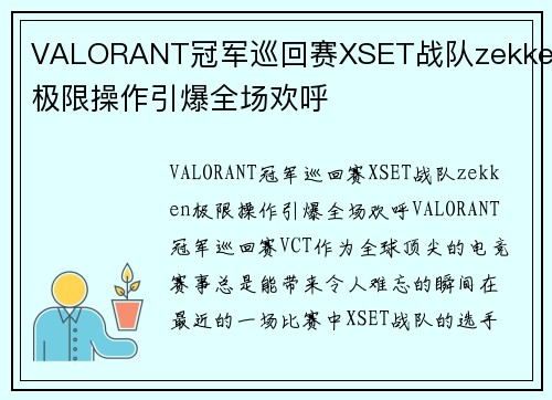 VALORANT冠军巡回赛XSET战队zekken极限操作引爆全场欢呼